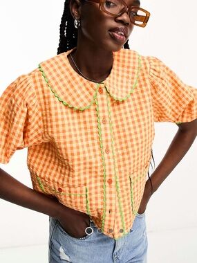 Neon Rose Orange Gingham Button Down